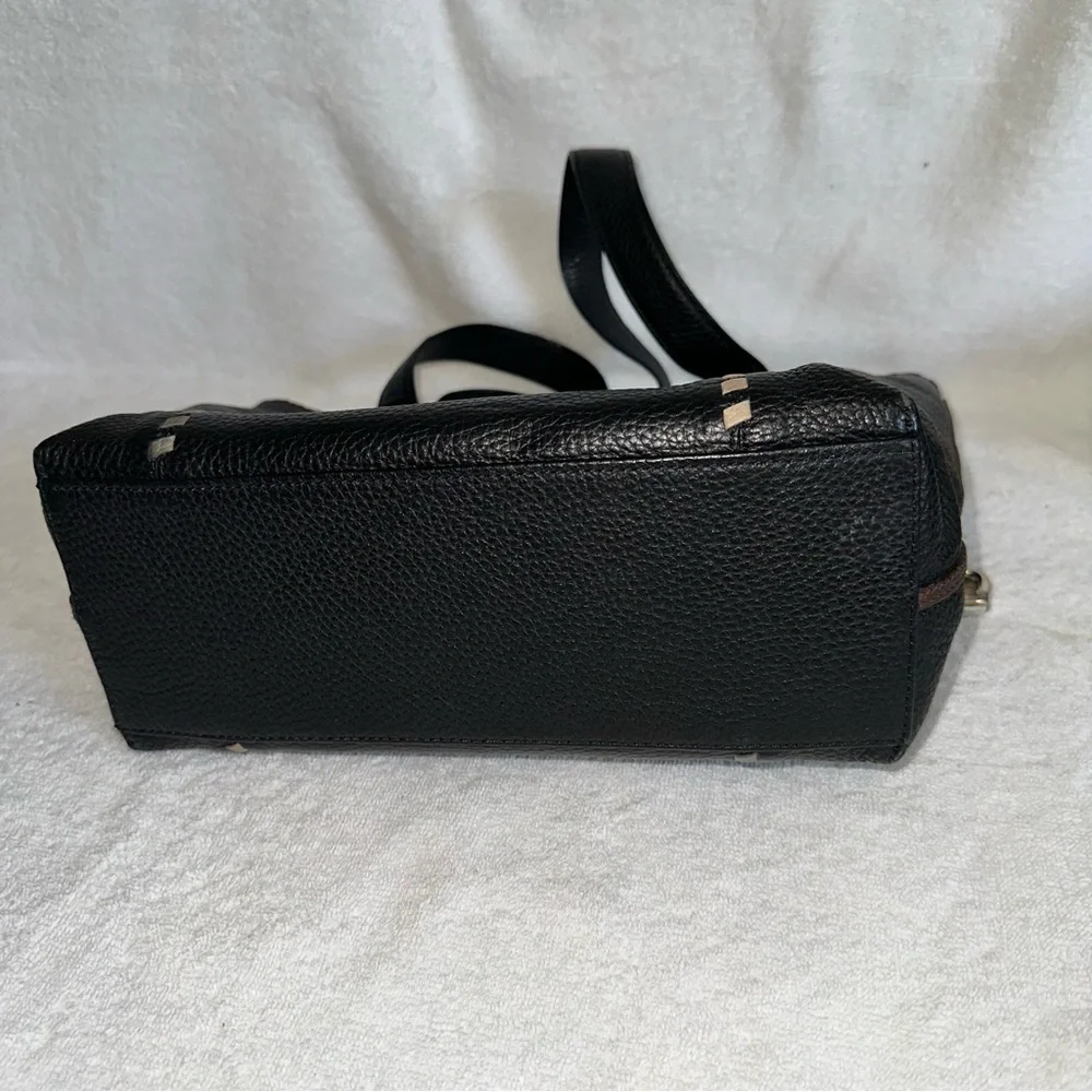 Vintage Brighton Black Leather Tote Bag Whipstitch Heart Charm 90s Y2K Shoulder - Picture 6 of 10